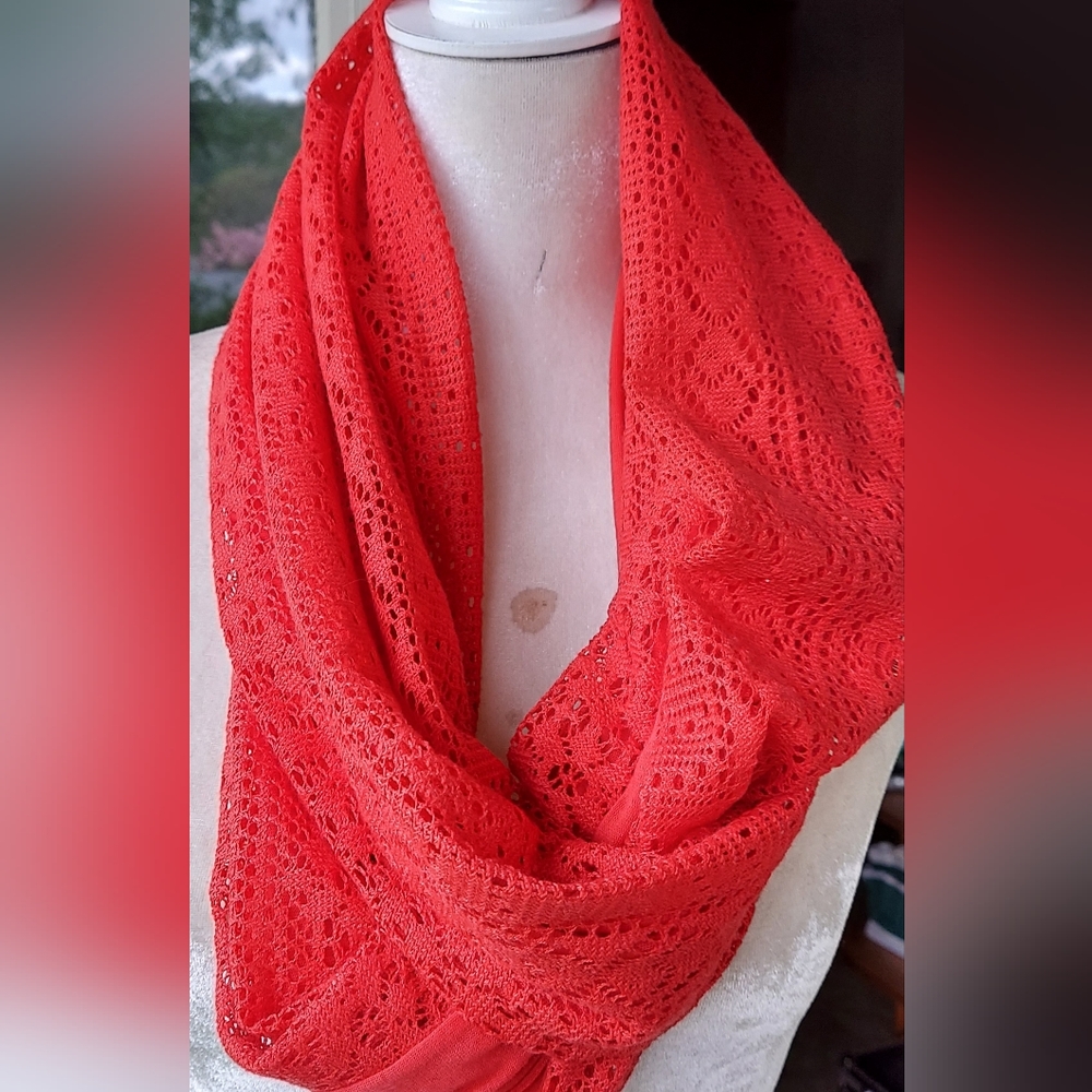 Womans Red Infinity Scarf w/Different Sides of Fabric